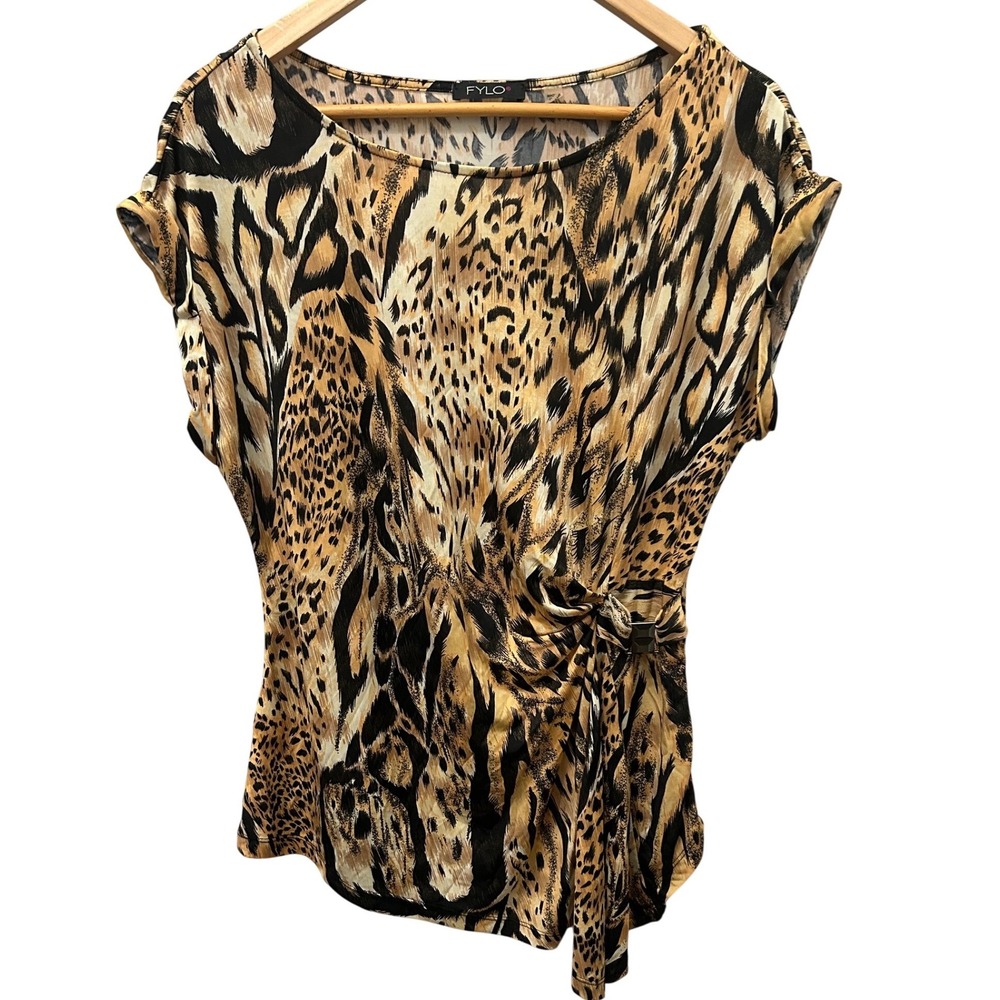 FYLO Womens Animal Print Side Tie Blouse Top XXL Leopard Tiger Mixed